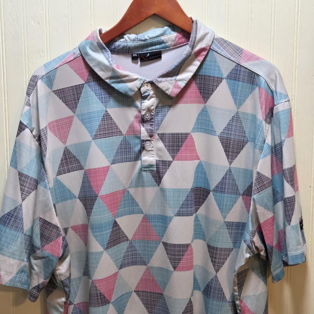 Yatta Golf Polo Shirt Mens 3XL Multicolor Triangle Print‎ Golf Performance Top